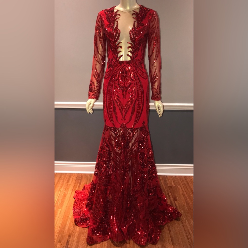 Red Dress Sequin Maxi Size M 32C Prom Cruise Wedding